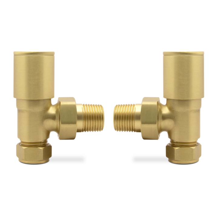 Angled Brushed Brass Valves for Radiators & Towel Rails (Pair)