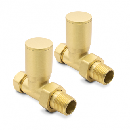 Straight Brushed Brass Valves for Radiators & Towel Rails (Pair)