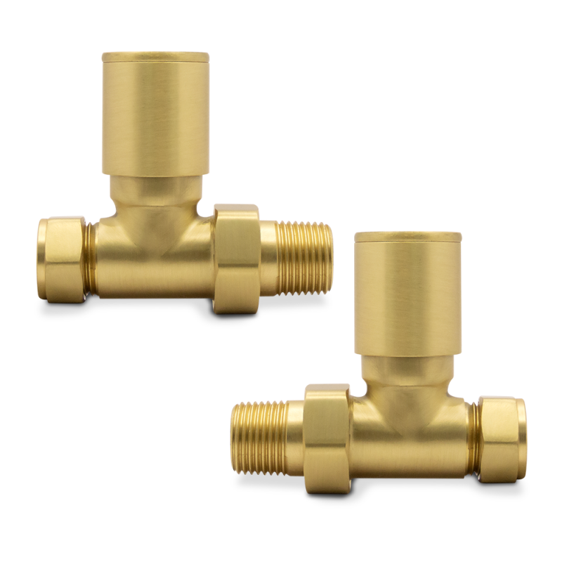 Straight Brushed Brass Valves for Radiators & Towel Rails (Pair)