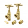 Angled Brushed Brass "Cross Head" Traditional Valves for Radiators & Towel Rails (Pair) Components