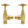 Angled Brushed Brass "Cross Head" Traditional Valves for Radiators & Towel Rails (Pair)
