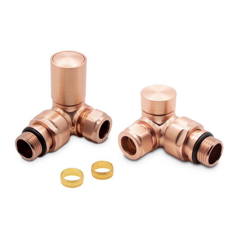 Brushed Corner Copper Valves for Radiators & Towel Rails (Pair)