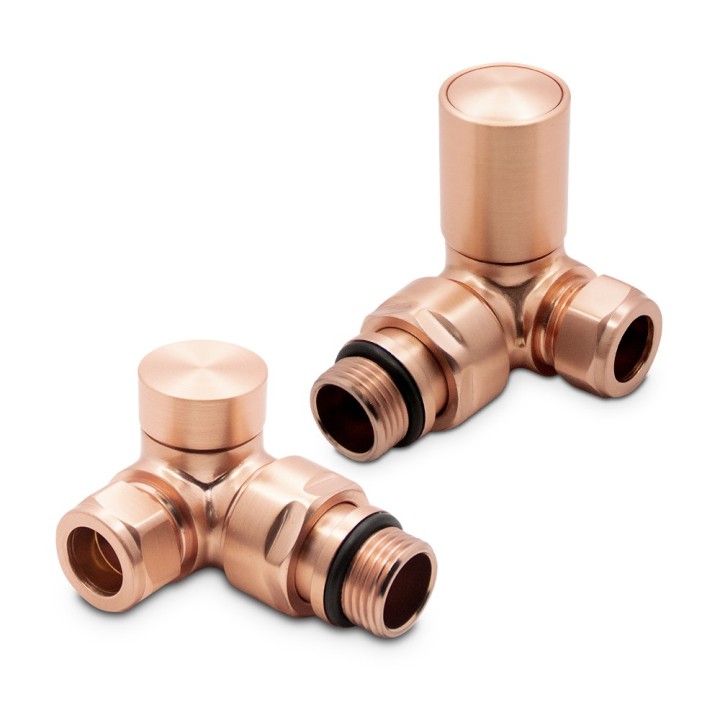 Brushed Corner Copper Valves for Radiators & Towel Rails (Pair)