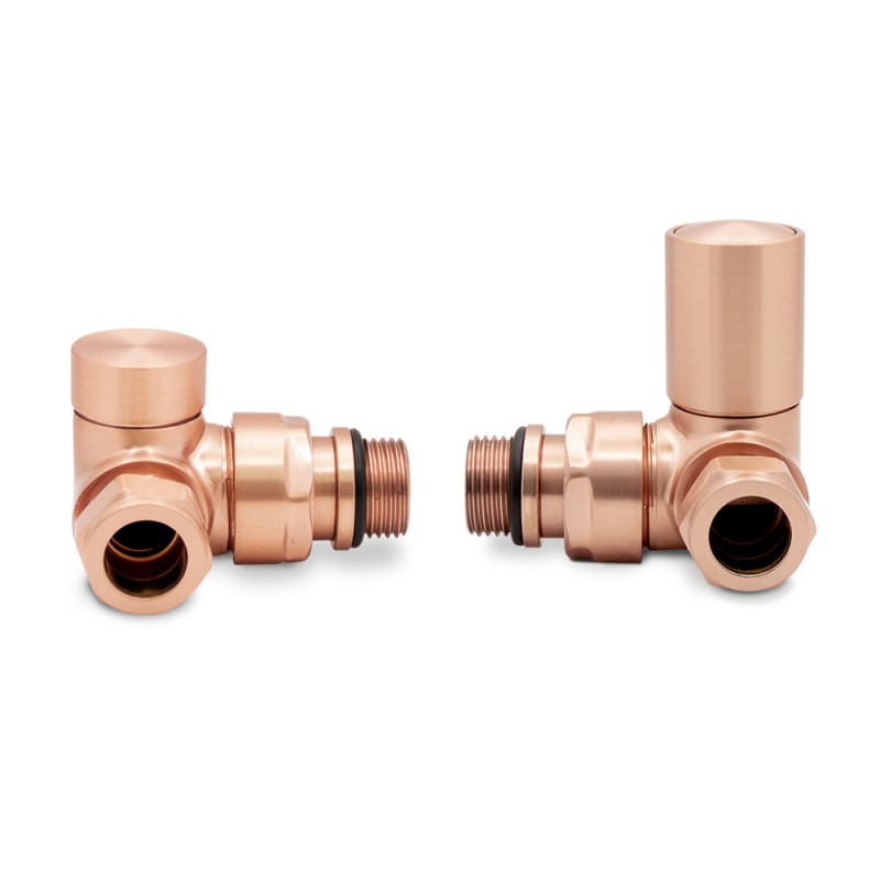 Brushed Corner Copper Valves for Radiators & Towel Rails (Pair)