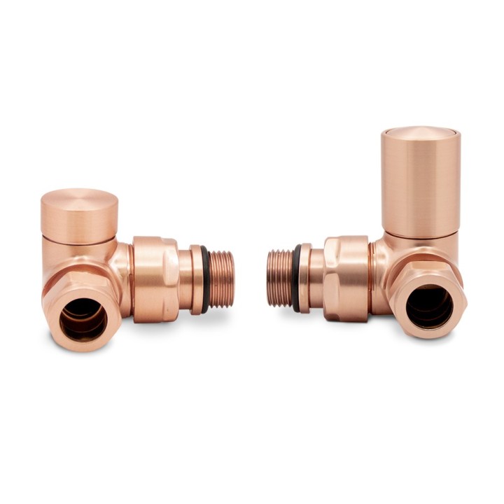 Brushed Corner Copper Valves for Radiators & Towel Rails (Pair)