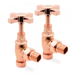 Angled Copper "Cross Head" Traditional Valves for Radiators & Towel Rails (Pair)