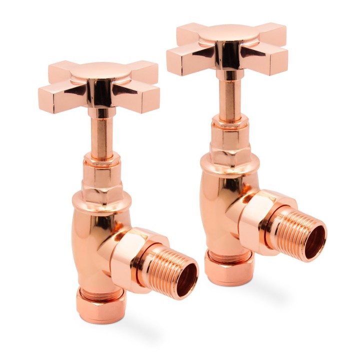 Angled Copper "Cross Head" Traditional Valves for Radiators & Towel Rails (Pair)