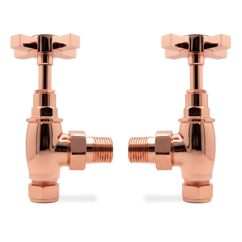 Angled Copper "Cross Head" Traditional Valves for Radiators & Towel Rails (Pair)