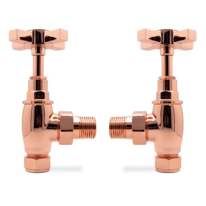 Angled Copper "Cross Head" Traditional Valves for Radiators & Towel Rails (Pair)