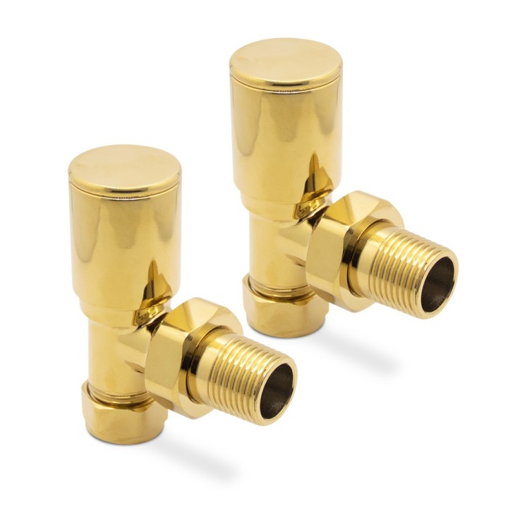 Angled Bright Gold Valves for Radiators & Towel Rails (Pair)