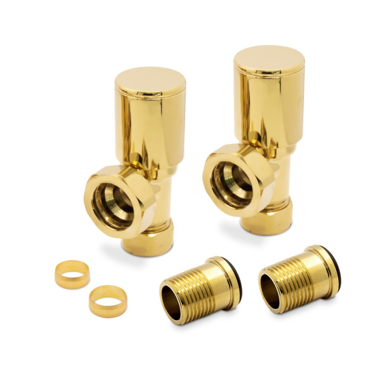 Angled Bright Gold Valves for Radiators & Towel Rails (Pair) Components