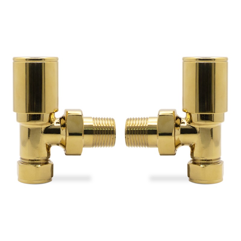 Angled Bright Gold Valves for Radiators & Towel Rails (Pair)