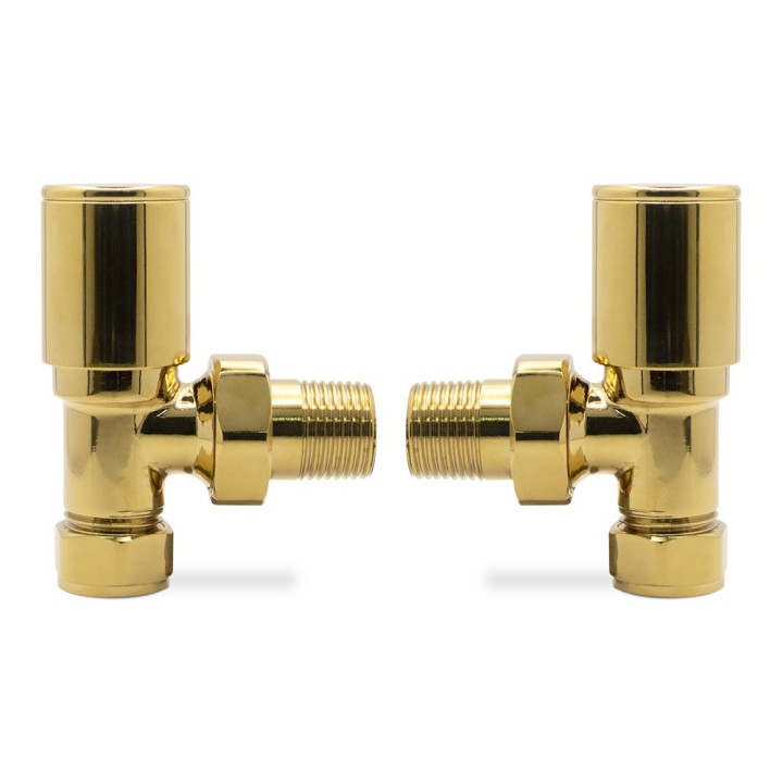 Angled Bright Gold Valves for Radiators & Towel Rails (Pair)
