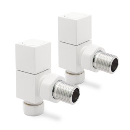 Angled White "Square" Valves for Radiators & Towel Rails (Pair)