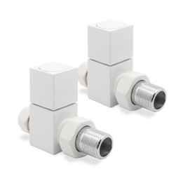 Straight White "Square" Valves for Radiators & Towel Rails (Pair)
