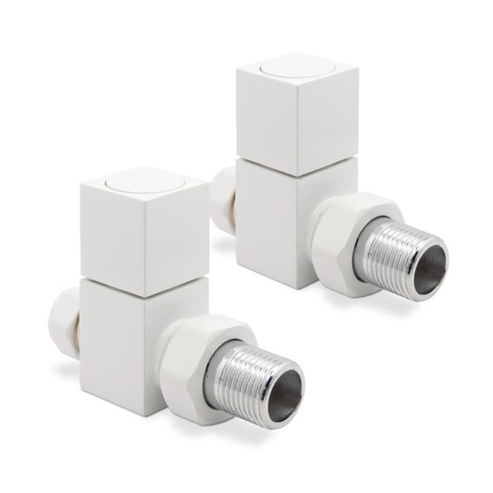 Straight White "Square" Valves for Radiators & Towel Rails (Pair)