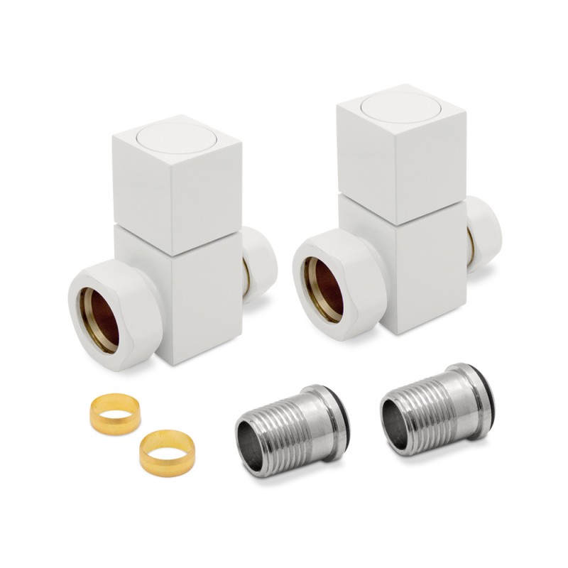 Straight White "Square" Valves for Radiators & Towel Rails (Pair) Components