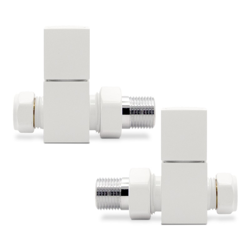 Straight White "Square" Valves for Radiators & Towel Rails (Pair)