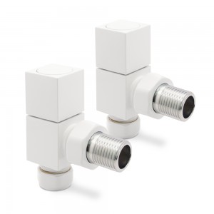 White, Black & Brushed Nickel Square Cubic Valves for Radiators & Towel Rails (Pair of Angled or Straight)