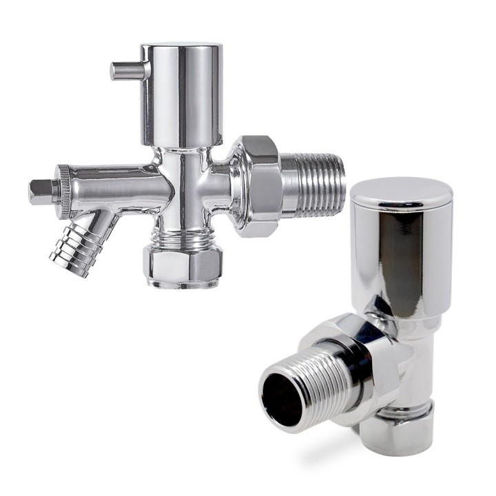 Angled Chrome Valve & Drain Off for Radiators & Towel Rails (Pair)