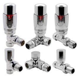 Chrome Thermostatic Valves for Radiators & Towel Rails (Pair of Angled, Straight or Corner)