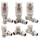 Brushed Nickel Thermostatic Valves for Radiators & Towel Rails (Pair of Angled, Straight or Corner)