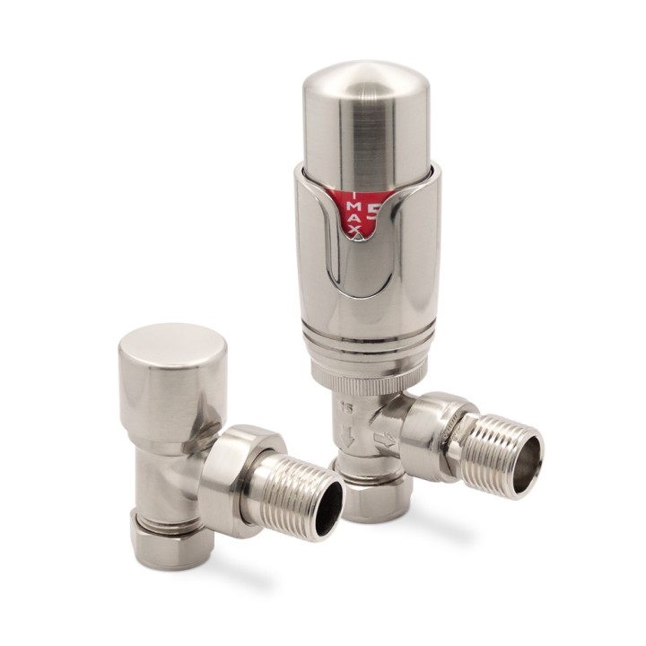 Angled Brushed Nickel Thermostatic Valves