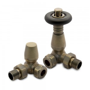 Corner "Round Black Top" Traditional Thermostatic Valves for Radiators & Towel Rails (Chrome, Brushed Nickel & Antique Brass)