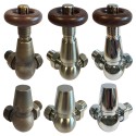 Corner "Round Top" Traditional Thermostatic Valves for Radiators & Towel Rails (Pair of Chrome, Brushed Nickel & Antique Brass)