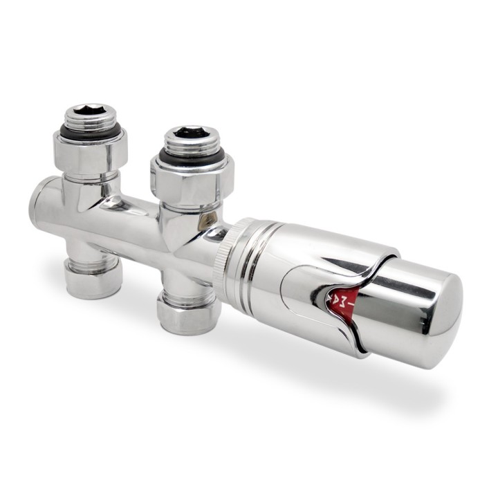 Straight Underside Euro Connection Chrome Thermostatic Valves for Radiators & Towel Rails (Pair)