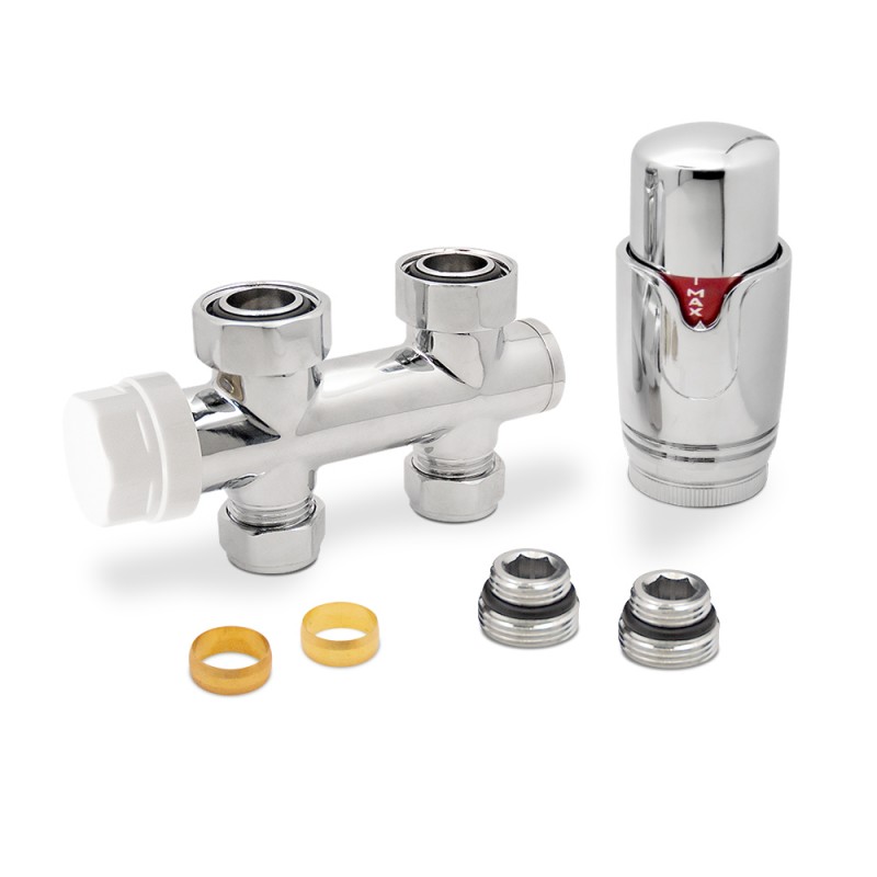 Straight Underside Euro Connection Chrome Thermostatic Valves for Radiators & Towel Rails (Pair) Components