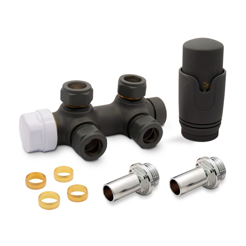 Angled Underside Euro Connection Anthracite Thermostatic Valves for Radiators & Towel Rails Components