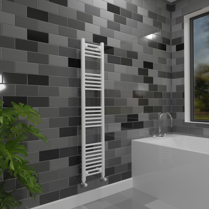 300mm (w) x 1500mm (h) "Straight White" Towel Rail - Insitu