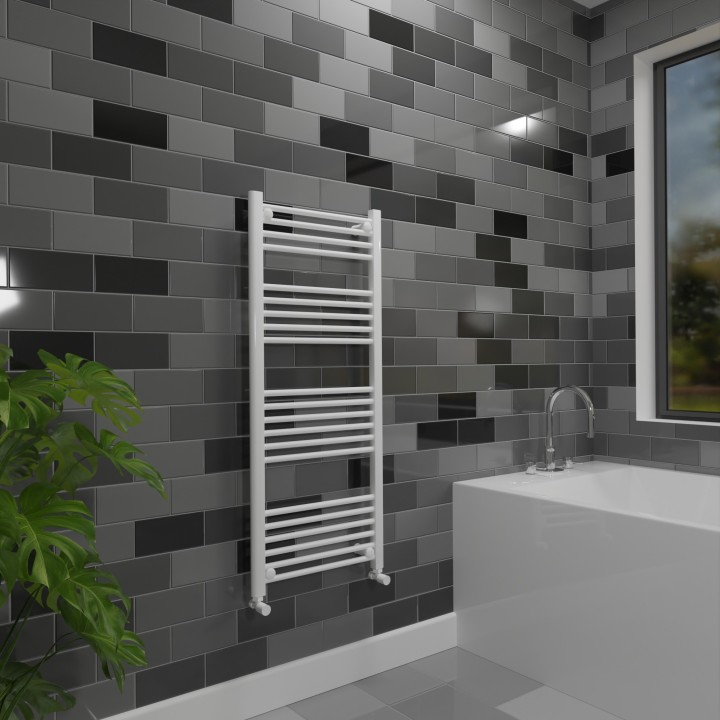 500mm (w) x 1200mm (h) "Straight White" Towel Rail - Insitu