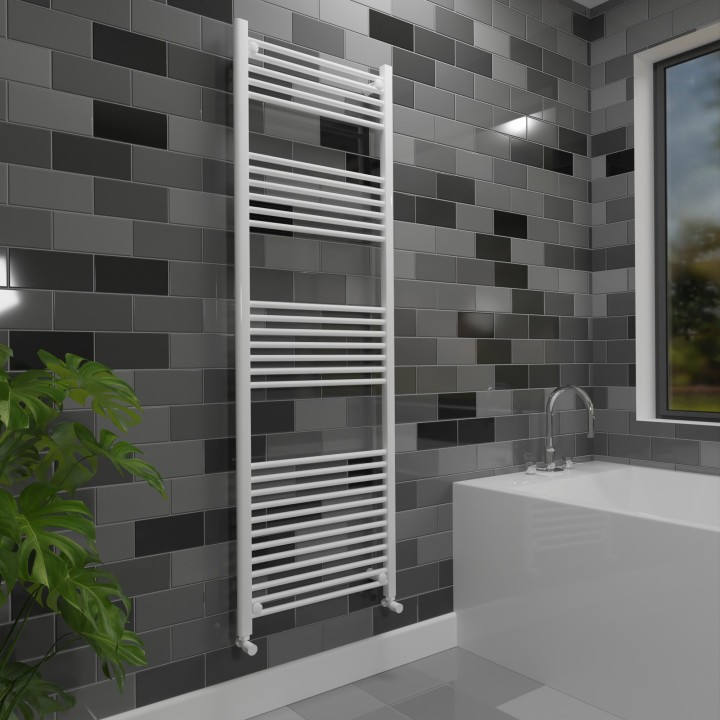 600mm (w) x 1800mm (h) "Straight White" Towel Rail - Insitu