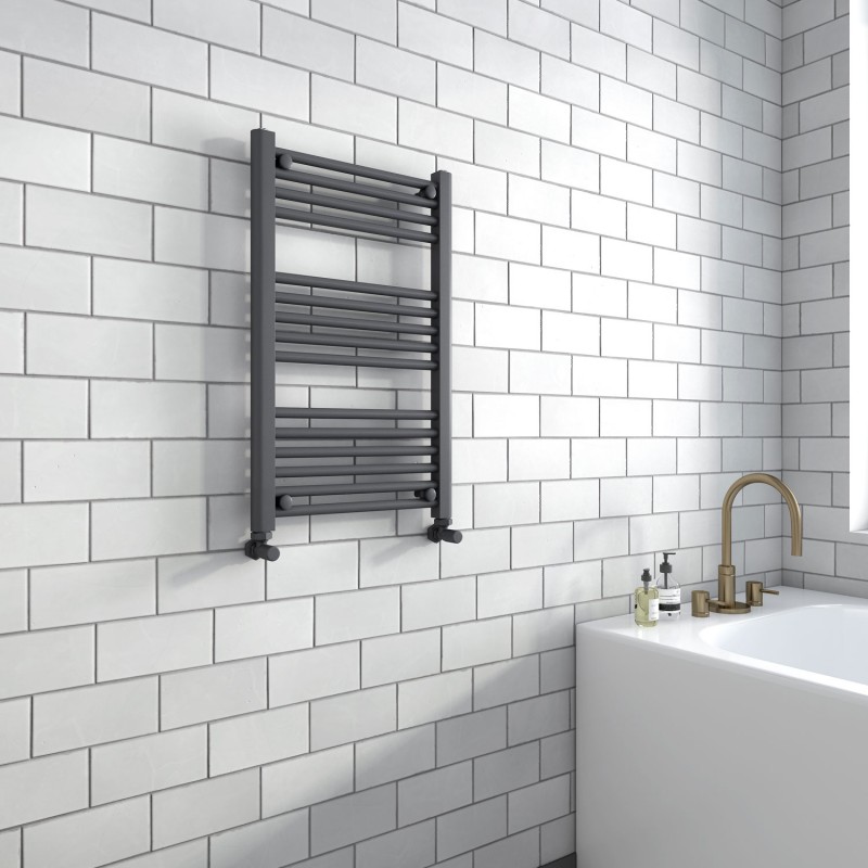 500mm (w) x 800mm (h) "Straight Anthracite" Designer Towel Rail Insitu