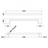 Matt Black D Handle - 223mm (w) x 28mm (h) x 8mm (d) - Technical Drawing
