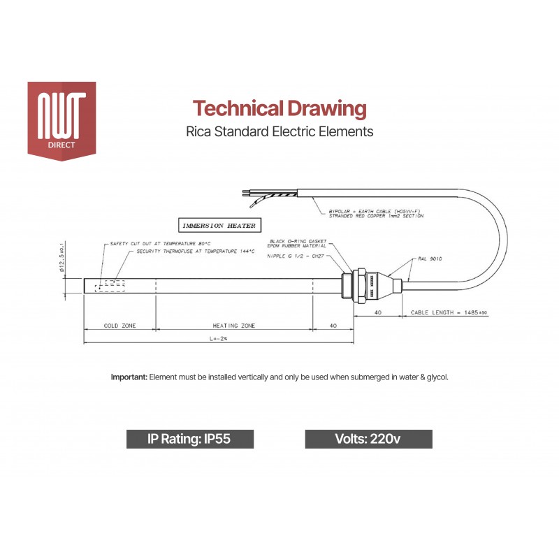 150W Rica Towel Rail Radiator Heating Element