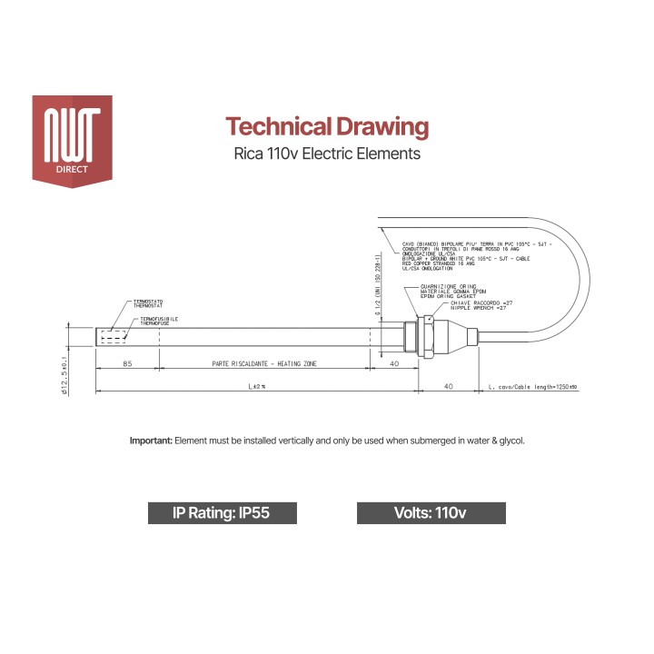 150W Rica 110V Towel Rail Radiator Heating Element