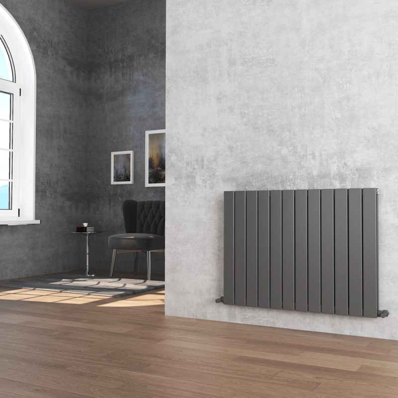 884mm (w) x 600mm (h) "Corwen" Double Panel Anthracite Horizontal Aluminium Radiator