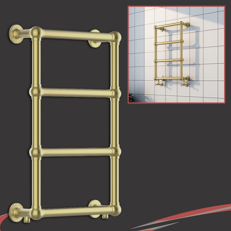 500mm (w) x 750mm (h) "Harley" Brushed Brass Traditional Wall Mounted Towel Rail Radiator