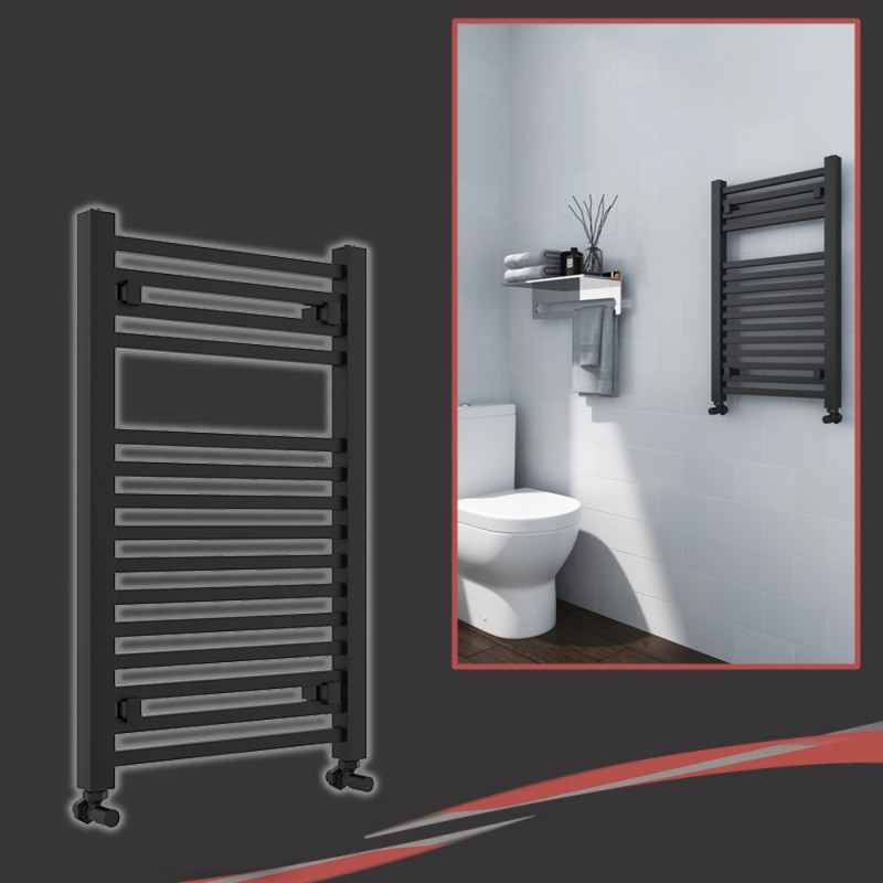 500mm (w) x 800mm (h) "Atlas" Black Designer Towel Rail