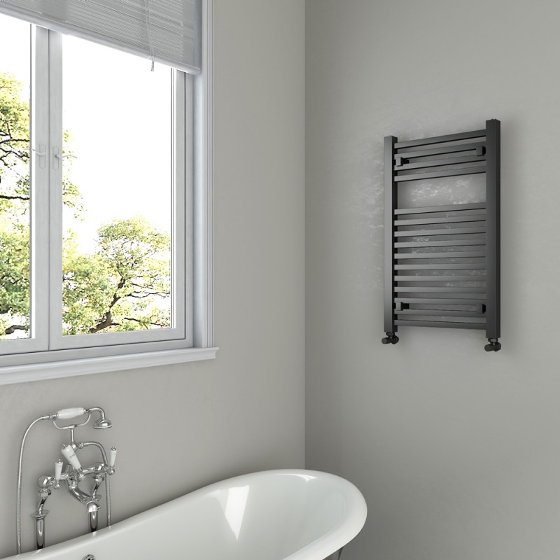 500mm (w) x 800mm (h) "Atlas" Black Designer Towel Rail - close up