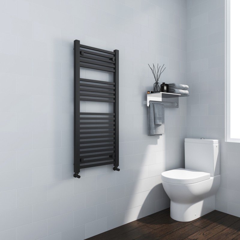 500mm (w) x 1200mm (h) "Atlas" Black Designer Towel Rail