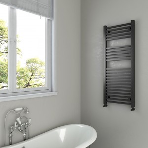 500mm (w) x 1200mm (h) "Atlas" Black Designer Towel Rail