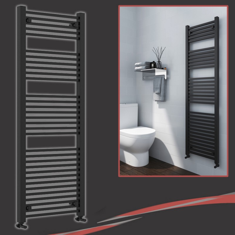 500mm (w) x 1800mm (h) "Atlas" Black Designer Towel Rail