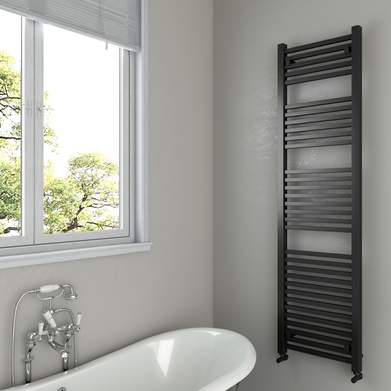 500mm (w) x 1800mm (h) "Atlas" Black Designer Towel Rail