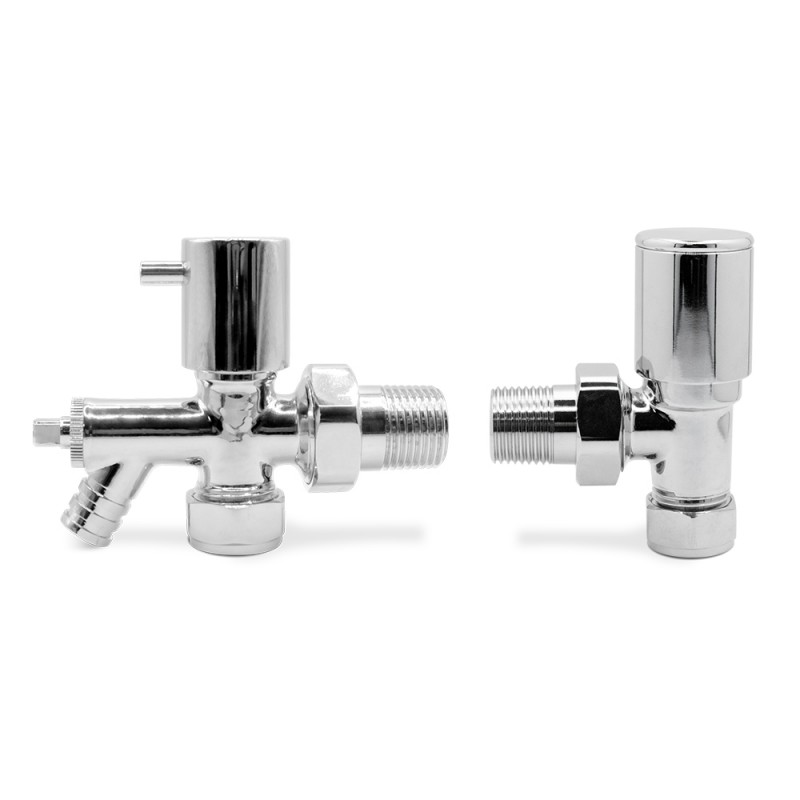 Angled Chrome Valve & Drain Off for Radiators & Towel Rails (Pair)