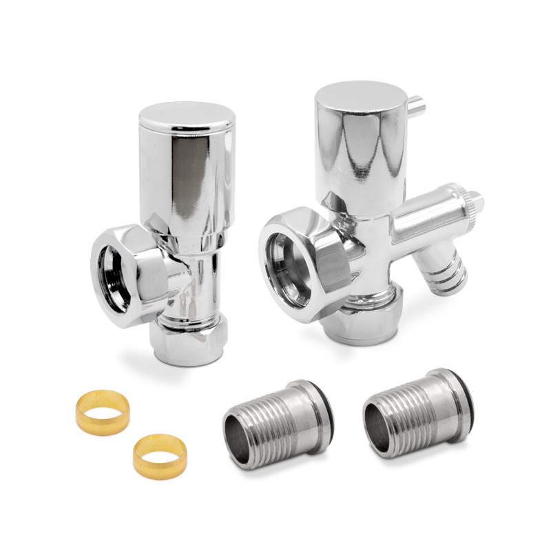 Angled Chrome Valve & Drain Off for Radiators & Towel Rails (Pair) - Components