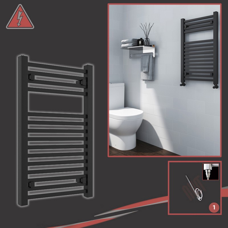 500mm (w) x 800mm (h)Electric "Atlas" Anthracite Heated Towel Rail (Single Heat)